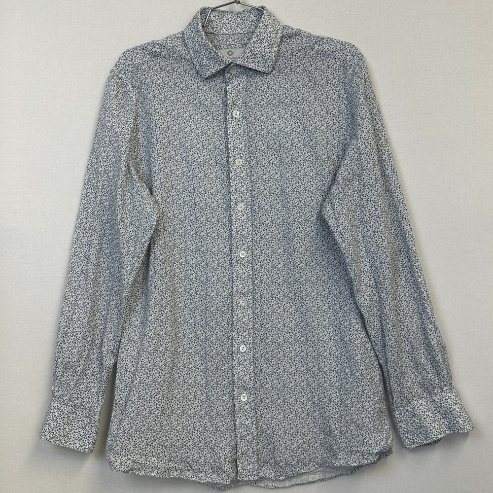 Knot Standard Custom Floral Button Up Shirt Blue White Men's Approx M